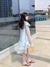 女童連衣裙夏裝2025新款兒童超好看公主裙夏季女孩薄款甜美風(fēng)裙子 清新藍(lán) 160 曬單實(shí)拍圖