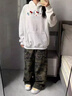 燦圖美式重磅kitty貓印花連帽衛(wèi)衣女春秋季新款寬松長袖外套休閑上衣 白灰色 L 曬單實(shí)拍圖