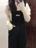 萬(wàn)欣兒黑色牛仔背帶褲女夏季2025年新款高腰寬松直筒拖地褲闊腿褲子ins 黑色 M 建議100-110斤 曬單實(shí)拍圖