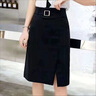 AC-AICHEN2025夏季新款高腰通勤職業(yè)A字半身裙女中長款開叉名媛包臀一步裙 黑色 S 曬單實(shí)拍圖