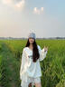哈魯?shù)厦朗桨咨玽領(lǐng)衛(wèi)衣女秋季oversize慵懶風(fēng)球衣長(zhǎng)袖上衣早秋初秋穿搭 白色 M （90-105斤） 曬單實(shí)拍圖