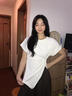 鉑吶苓短袖T恤女2025夏季新款小眾設(shè)計感不規(guī)則高腰開叉上衣白色打底衫 不規(guī)則下擺短袖【白色】 M 100斤以內(nèi) 曬單實拍圖