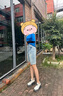 紅蜻蜓五分牛仔短褲女夏季薄款2025年新款高腰寬松辣妹女士闊腿中褲子 淺藍(lán)色 L 曬單實(shí)拍圖
