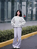 FILA 斐樂官方楊冪同款梭織長(zhǎng)褲時(shí)尚簡(jiǎn)約寬松休閑褲子女 淡奶油紫-PU L （170/70A/L） 曬單實(shí)拍圖