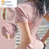 COZOK運動(dòng)短袖女速干衣夏跑步健身衣瑜伽服美背網(wǎng)眼彈力修身訓練T恤 淺粉 2XL 曬單實(shí)拍圖