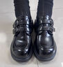 月芽?jì)簶?lè )福鞋女冬季季新款英倫風(fēng)無(wú)跟厚底單鞋黑色一腳蹬小皮鞋 黑色01S 35 曬單實(shí)拍圖