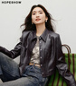 紅袖高級黑色pu皮衣秋季2024新款女裝正肩翻領機車顯瘦通勤氣質短外套 黑巧克力0B7 S 曬單實拍圖