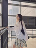 韓系字母印花長(zhǎng)袖T恤女夏季微透寬松百搭寬松慵懶風(fēng)防曬罩衫上衣 白色 L 曬單實(shí)拍圖