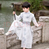 葉余兒童漢服唐裝男童春秋古風(fēng)古裝唐朝少爺書(shū)生李白演出服漢服兒童男 清風(fēng)衣服+帽子+折扇 110 曬單實(shí)拍圖