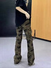 靖颯美式復古迷彩工裝褲男夏季新款直筒牛仔褲潮牌痞帥微喇褲子情侶款 迷彩色 XL 曬單實(shí)拍圖