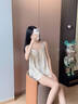 韓姿朵（Hanziduo）雙層紗布棉紗情侶睡衣女吊帶無(wú)袖性感夏季純棉嬰兒紗棉綢男家居服 3262女 L 曬單實(shí)拍圖