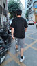 GENIOLAMODEt恤男士夏季寬松純棉圓領(lǐng)簡(jiǎn)約印花百搭休閑短袖男裝潮 黑色 5XL 曬單實(shí)拍圖