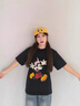 燦圖 黑色卡通米奇純棉短袖t恤女夏季重磅五分半袖美式潮流寬松上衣服 黑色 L 【建議100-120斤】 曬單實(shí)拍圖