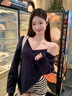 乖甜星V領(lǐng)鏈條一字美式長(zhǎng)袖修身衛(wèi)衣春季設(shè)計(jì)不規(guī)則露肩辣妹上衣打底 藏青色-一字領(lǐng) M 90-105斤 曬單實(shí)拍圖