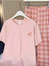 莫代爾睡衣女款2025新款夏季純棉夏天短袖七分褲夏款粉格家居服套裝 主圖款DM:88004粉色A字母_純棉套 M 【柔軟親膚，舒適純棉】 曬單實(shí)拍圖