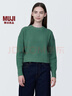 無(wú)印良品（MUJI）女式 棱紋編織 圓領(lǐng)短款針織衫 長(cháng)袖女款 女裝 薄款毛衣 綠色 L (165/88A) 曬單實(shí)拍圖