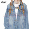 DZZIT地素牛仔外套春秋新款美式復(fù)古風(fēng)潮丹寧主義風(fēng)潮女 藍(lán)色 S 曬單實(shí)拍圖