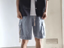 夏洛歐牛仔短褲男生夏季寬松青少年美式復古工裝五分褲潮牌休閑大碼褲子 22903淺藍 XL 建議135-150斤 曬單實(shí)拍圖