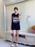 嵐朵蘭甜辣妹T恤女小眾無袖背心女夏季美式復(fù)古黑色寬松體恤上衣女 黑色 XL 120-135斤 曬單實拍圖