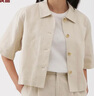 無印良品（MUJI） 女式 漢麻混 斜紋 短袖襯衫女士襯衣外套夏季款25年女裝 象牙色 M (160/84A) 曬單實拍圖