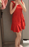 粉媚夢(mèng)新品紅色連衣裙裙子女夏季2025新款衣服女裝小個(gè)子吊帶裙純欲女裙 復古蕩領(lǐng)系帶荷葉邊紅裙 L 曬單實(shí)拍圖