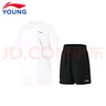 李寧兒童運動(dòng)套裝男大童夏款排汗速干舒適透氣比賽短袖短褲套裝 標準白/黑色89 130 曬單實(shí)拍圖