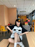 一寸相思卡通短袖純棉女t恤2025新款爆款夏季寬松插肩袖體恤黑白拼接上衣 黑白-哭泣小狗 XL (110-125斤） 曬單實拍圖