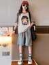 諾佳微淇女童套裝2025夏裝洋氣兒童中大童休閑韓版短袖牛仔短褲夏季兩件套 綠色 150 碼 曬單實(shí)拍圖