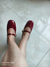 紅蜻蜓瑪麗珍鞋女法式粗跟單鞋婚鞋復古小皮鞋WTB35085 紅色 36 曬單實(shí)拍圖