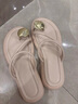 蘇茵茵金屬扣套趾厚底休閑涼拖女拖鞋外穿夏季露趾沙灘涼鞋平底 米白色 38 曬單實(shí)拍圖