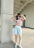 哈魯?shù)纤{色冰絲運動短褲女外穿a字褲小個子韓版休閑顯瘦百搭奶芙五分褲 淺藍色 L （80-105斤） 曬單實拍圖