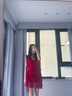 妙奕嘉紅色連衣裙女夏季2025新款顯瘦法式女人味純欲沙灘度假新中式性感 酒紅色性感褶皺收腰荷葉邊包臀裙 L 【建議80-110斤】 曬單實拍圖