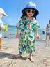 G.DUCKKIDS小黃鴨男童夏季套裝新款兒童夏威夷度假衣服男孩沙灘襯衣兩件套 淺綠色aoseasa 110 尺碼4~5歲【100-110cm】 曬單實拍圖