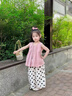 靚貝城堡女童夏季套裝薄款蝴蝶結(jié)背心2025新款短袖兩件套女孩夏裝寶寶衣服 粉色 110 曬單實(shí)拍圖