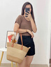 柏薩尼（PESASRIE）輕奢品牌包包女款2025年草編包夏季度假沙灘托特包情人節生日禮物 棕黑色【全國十倉/當次日達】 奢侈禮盒包裝送女友送老婆 曬單實(shí)拍圖