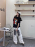 UUCSCC嘻哈潮牌寬松多口袋廢土風牛仔褲高街復古闊腿直筒拖地長褲 白色 L  130-150斤 曬單實拍圖