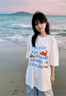 哈魯?shù)习咨绦鋞恤女夏季新款韓版寬松小眾設(shè)計(jì)感百搭純棉休閑半袖上衣 白色 M 80-100斤 曬單實(shí)拍圖