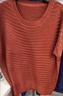 RGPX夏季冰絲針織衫短袖t恤高端女中年媽媽裝40-50歲洋氣寬松遮肚上衣 磚紅色 XL 建議115-125斤 曬單實(shí)拍圖