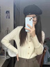 矜持范早秋新款女裝長袖針織衫女秋季polo領(lǐng)毛衣紐扣簡約設(shè)計(jì)感別致打底 杏色 S 【建議75斤90斤】 曬單實(shí)拍圖