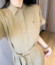 TOMMY HILFIGER25新款夏季女裝亞麻休閑純色系帶收腰寬松襯衫裙連衣裙44653 卡其色AEH S 34 曬單實(shí)拍圖