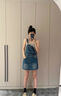 渝鼎福美式復古牛仔背帶裙女2025夏季a字顯瘦2025新款工裝裙短裙連衣裙 藍色M 曬單實(shí)拍圖