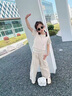 小咕嘟熊女童夏季套裝2025新款中大兒童裝三件套短袖T恤闊腿褲女孩夏裝 米白 130 曬單實(shí)拍圖