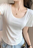 俞兆林白色短袖t恤女2025新款春夏季薄款小個(gè)子內(nèi)搭u領(lǐng)打底衫外穿上衣 曬單實(shí)拍圖