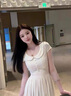 棉致法式初戀方領連衣裙女夏季2025新款小個子氣質絕美收腰顯瘦長裙子 乳白色 L 建議105-120斤 曬單實拍圖