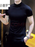 古德羅 GUDEILUO高領(lǐng)短袖T恤男修身百搭健身衣服緊身打底衫純色男裝新品春夏款 1號黑色高領(lǐng) XL (140斤以?xún)? 曬單實(shí)拍圖