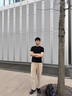 POUM棉麻直筒褲子男士夏季寬松運動透氣速干垂感闊腿褲9990卡其2XL 曬單實拍圖
