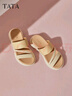 他她（TATA）厚底休閑拖鞋女鞋復古氣質(zhì)一字涼鞋秋季新款YQW01BT5 黃/米 37 曬單實(shí)拍圖