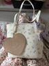 ECODAY托特包女單肩包大容量包包通勤碎花手提包情人節生日禮物送女友 白色 曬單實(shí)拍圖
