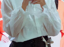 紫涵（ZIHAN）紫涵繡花喇叭袖襯衫女春季休閑百搭純色小個(gè)子寬松上衣 米色 M 曬單實(shí)拍圖