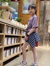OVE女童短褲夏季假兩件裙褲2025新款兒童褲子時(shí)尚中大童不規(guī)則格子褲 2241藏青色假兩件 150 cm 曬單實(shí)拍圖